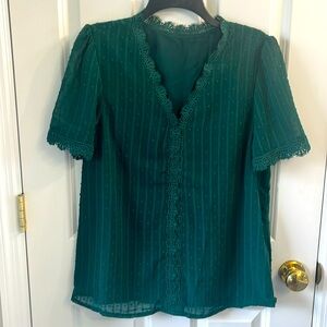Green v-neck blouse. Women’s Medium EUC. Never worn. Lined.